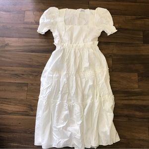Daze Dayz White Tiered Puff Sleeve Midi Dress Sz M Womens